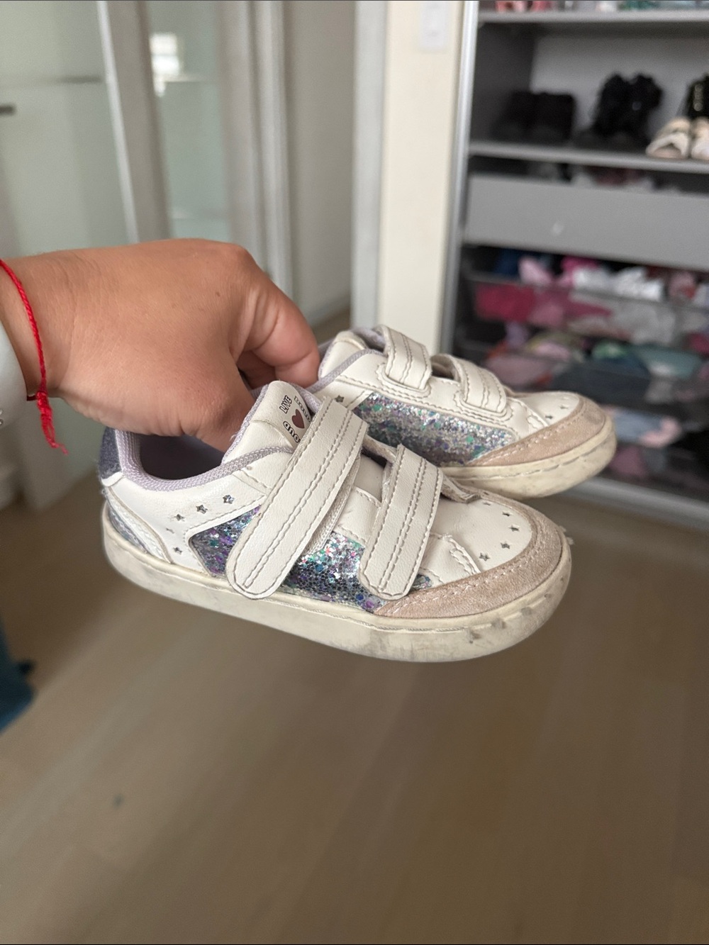 Zara White Kids Sneakers with Multicolor Glitter Panels